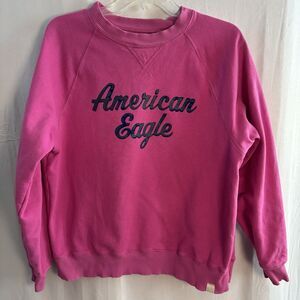 American Eagle Women’s Sweatshirt Small Pink Logo Pullover Crewneck Casual Cozy